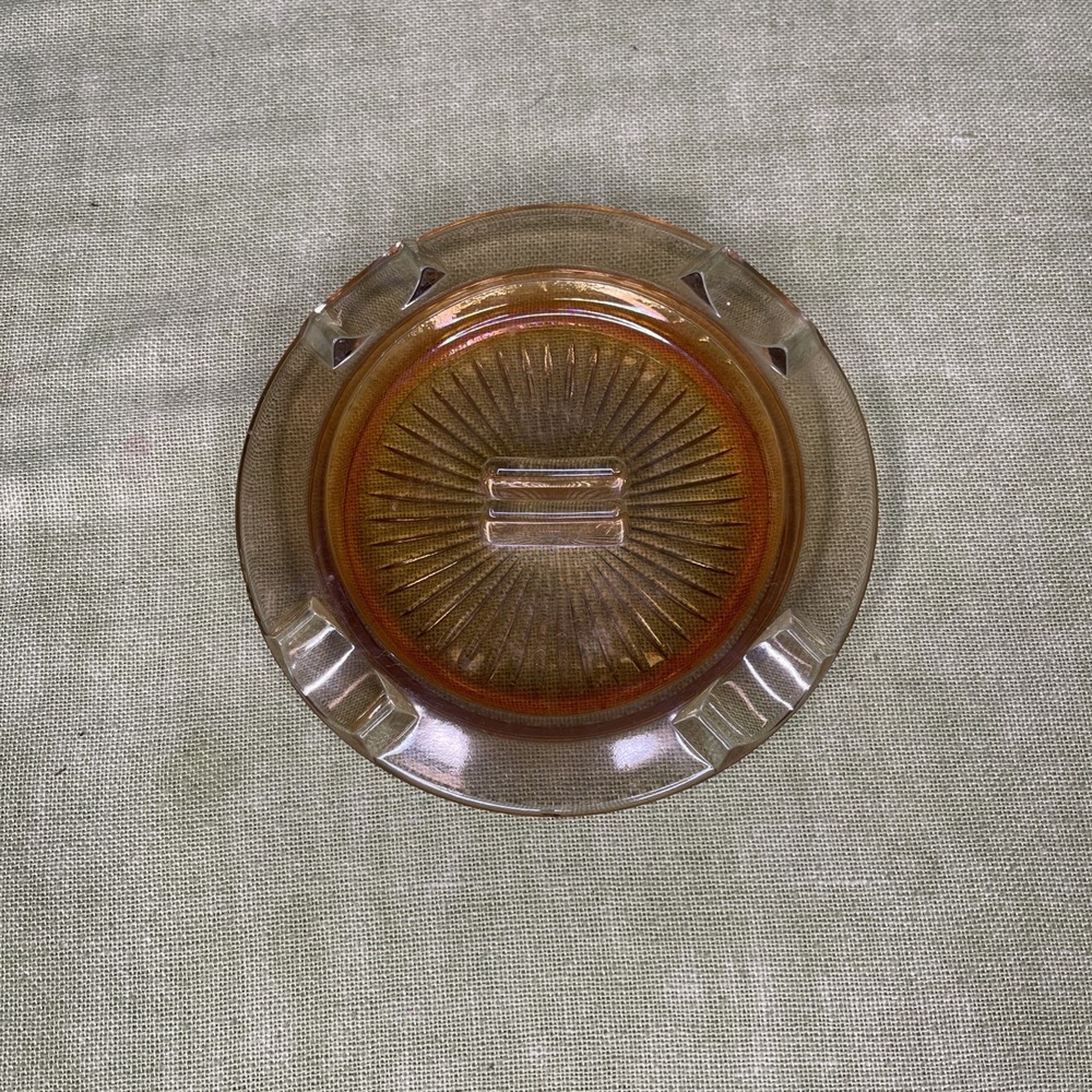 VTG Marigold Carnival Glass Starburst Pattern Ashtray Matchbook Holder Cigarette